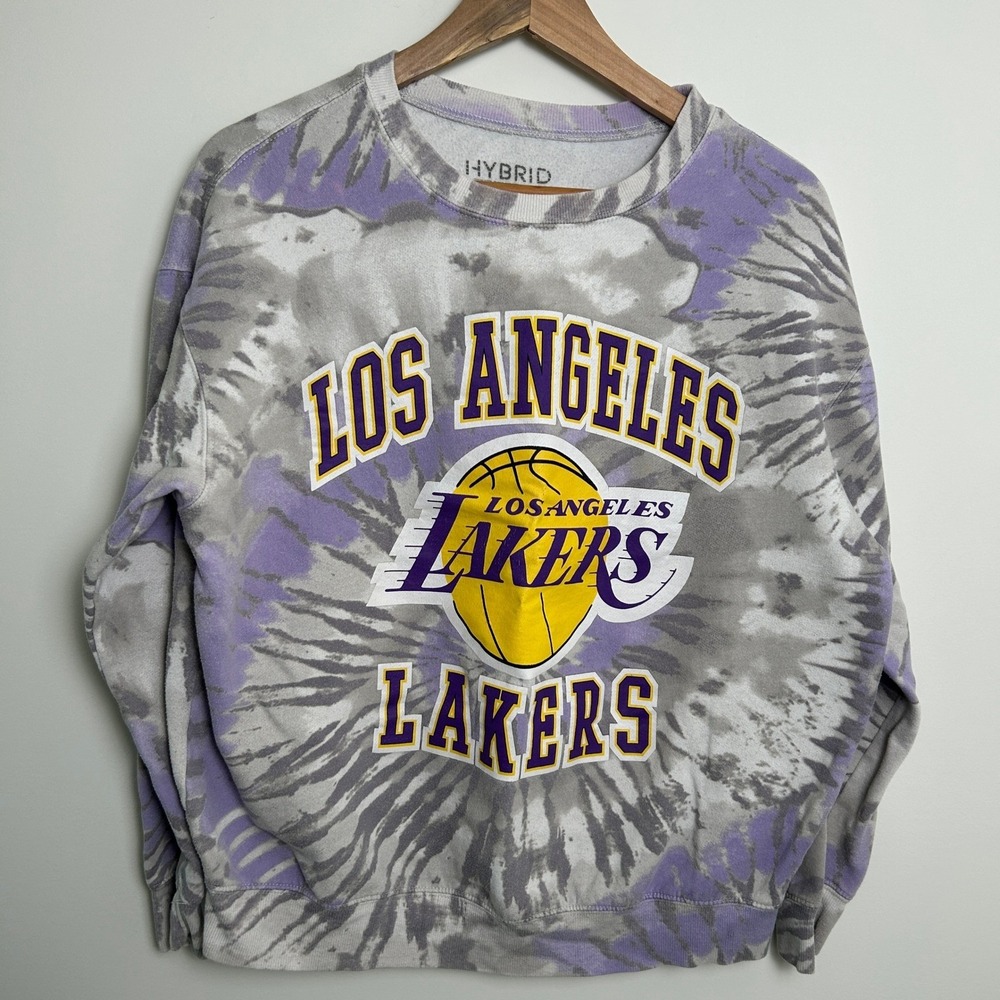 Los Angeles Lakers Sweatshirt Women's Large Purple Tie-Dye Crewneck Vintage